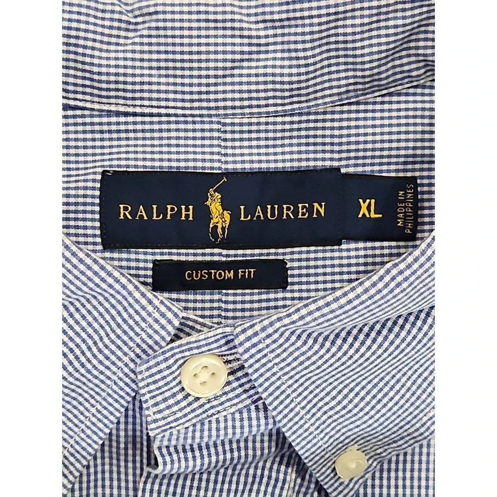 Ralph Lauren Mens Shirt XL Custom Fit Gingham CHECKED Button Down Black Pony